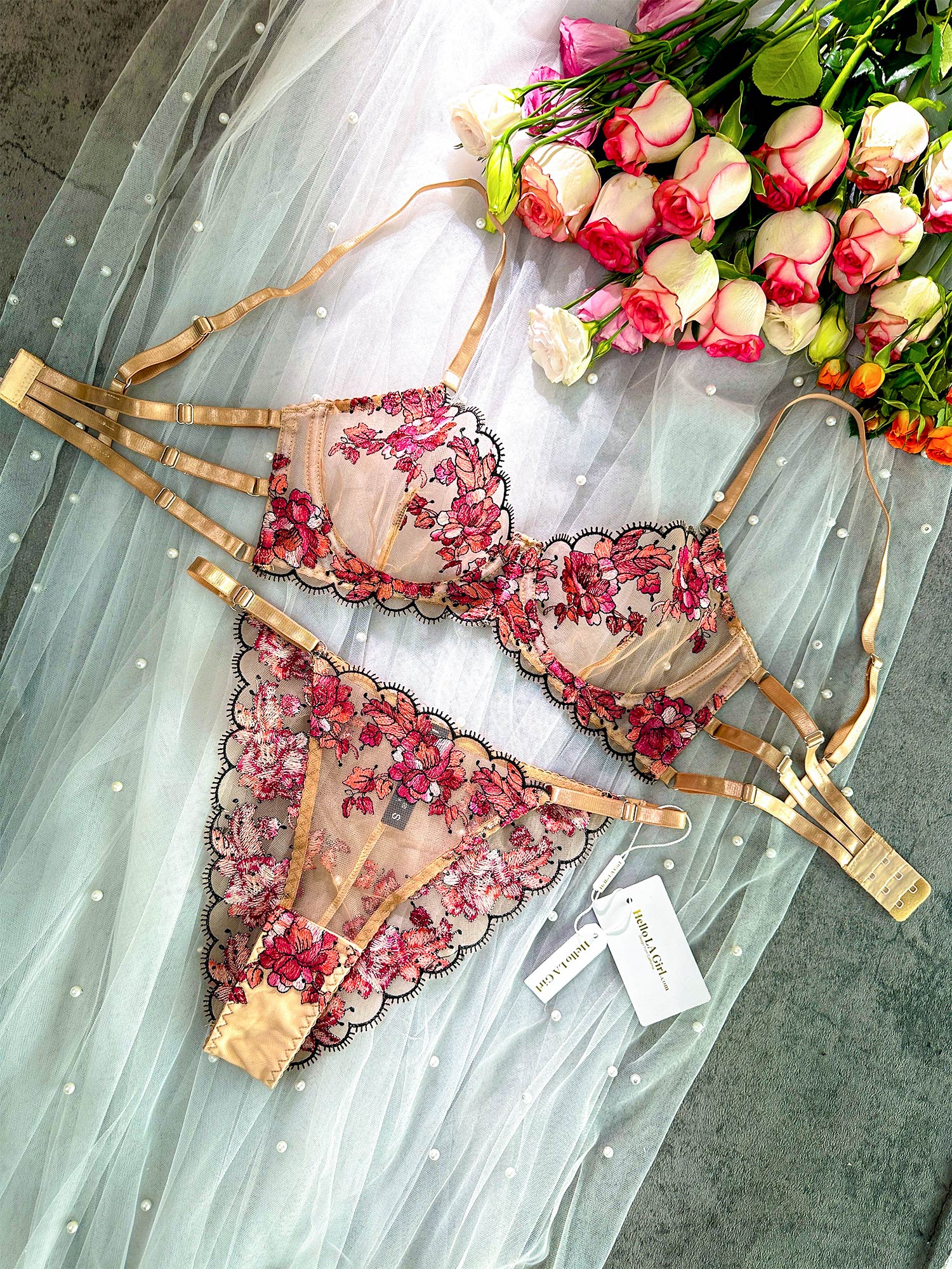 Blossom Elegance Floral Lace Lingerie Set With Embroidery Hello.LA.Girl